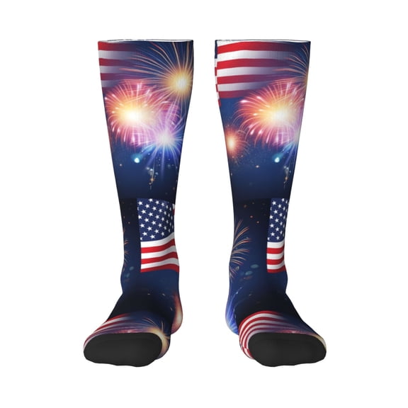 Womens America Flag Colored Fireworks Knee High Socks Comfy Thermal Boot Long Socks