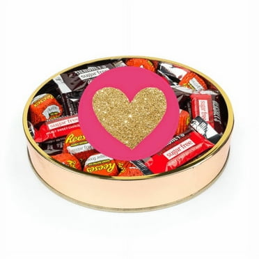 Valentine's Day Sugar Free Candy Gift Tin Large Plastic Tin Chocolate Assortment - Pink & Gold