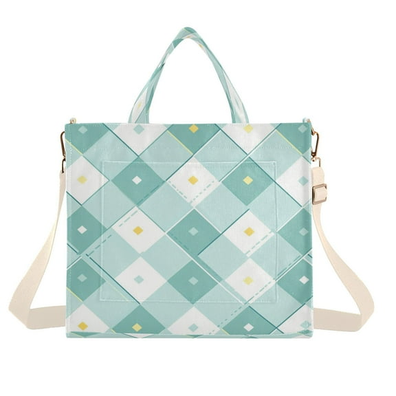 Corduroy Tote Bag for Women Shoulder Handbags Fashion Ladies Purses Satchel Messenger Bags Teal Argyle Pattern S