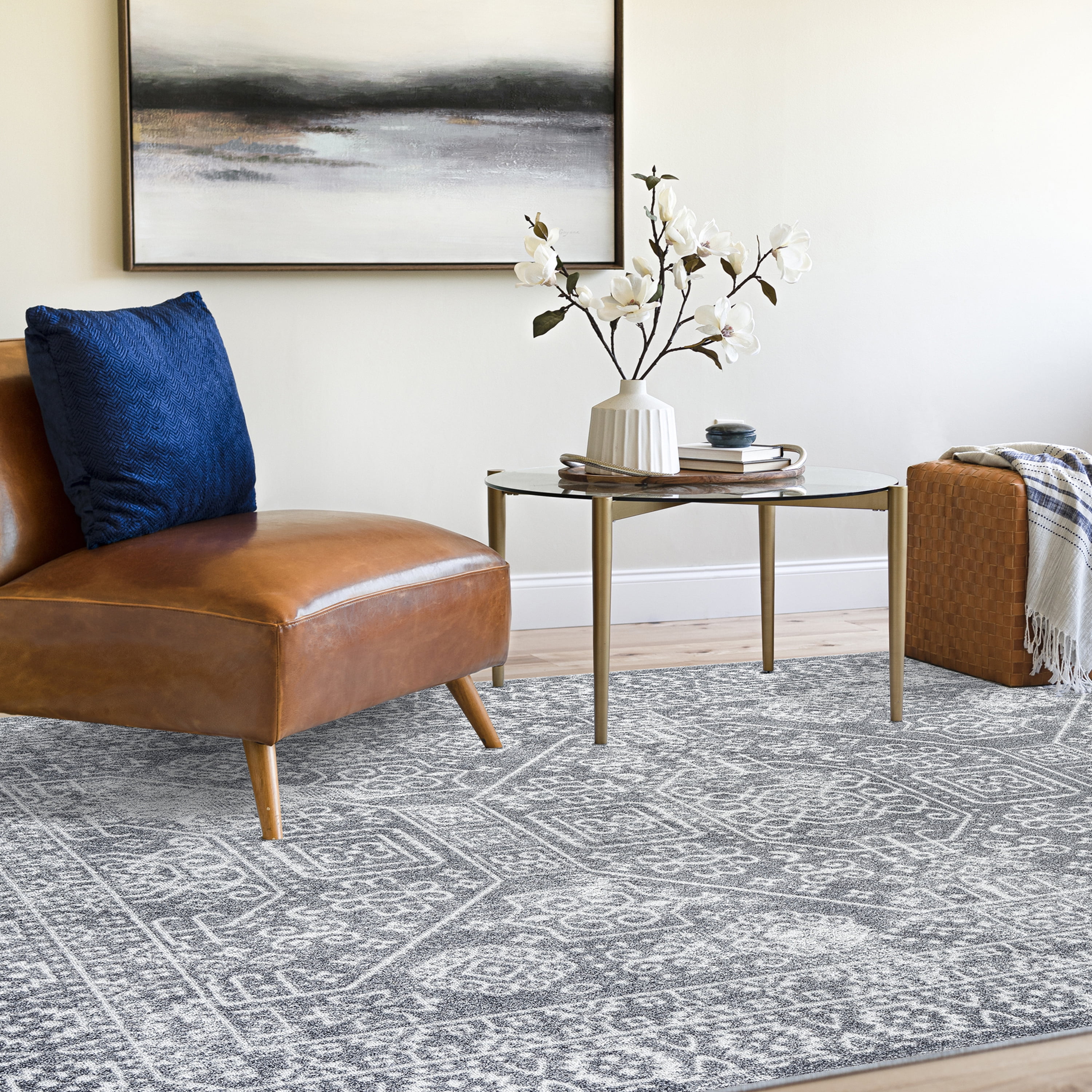 Bliss Rugs Scandinavian Area Rug for Living Room, Farmhouse, Bedroom, Geometric Tribal Dining Room Rug | Gray, 9' x 12'(8'10''x12'2'')