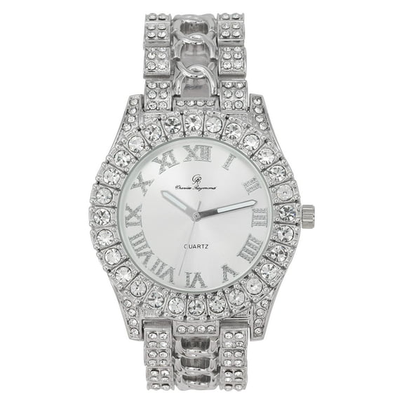 New Rendition of Mens Ice on Blast! More Elegance to Flaunt on The Dance Floor w/a Braid Design on Center of Watch Band! Beautiful Powerful Social Art of Ancestral Roots - ST10375 Silver Silver