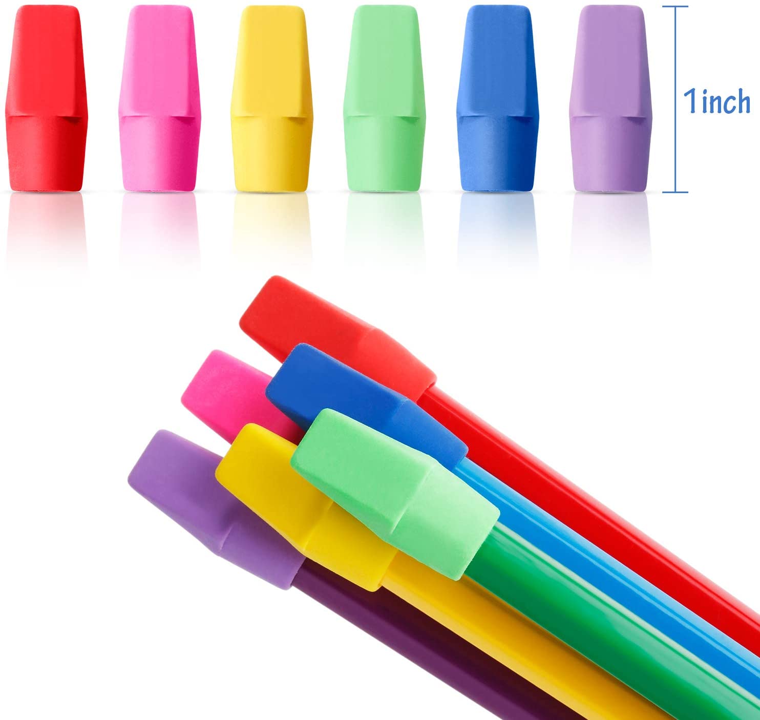 50 Pieces Pencil Top Erasers Cap Erasers and A Pencil Sharpener White