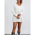 thumbnail image 4 of ZAXARRA Women Hooded Sweatshirt Dress Casual Contrast Color Long Sleeve Pleated Party Mini Dress, 4 of 8