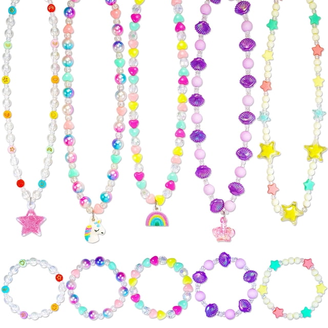 Set de joyas SIELEVIN para niños, collar y pulsera con unicornio y arcoíris