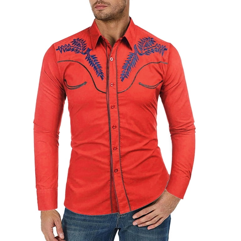 Mnyotv Shirt Men Men's Western Denim Shirt Casual Long Sleeve