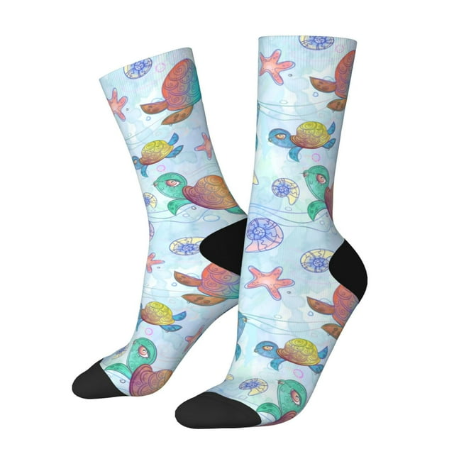 Balery Colorful Sea Turtle Pattern Crew Socks Unisex– Soft & Breathable Socks for Men & Women, One-Size Fits Most (US 5-11), Comfortable & Durable for Daily Wear