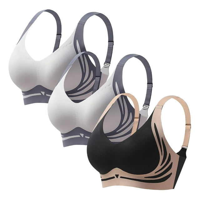 ManxiVoo 3 Piece Wireless Bras Set No Underwire Full Coverage Comfortable Support Smoothing Back Bralette for Daily Wear XL Size Hot Pink