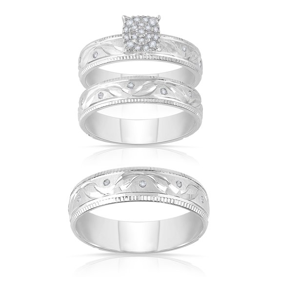 forever Bride 1/6 Ct. t.w. Trio Diamond Engagement Ring Set, Sterling Silver