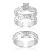 forever Bride 1/6 Ct. t.w. Trio Diamond Engagement Ring Set, Sterling Silver