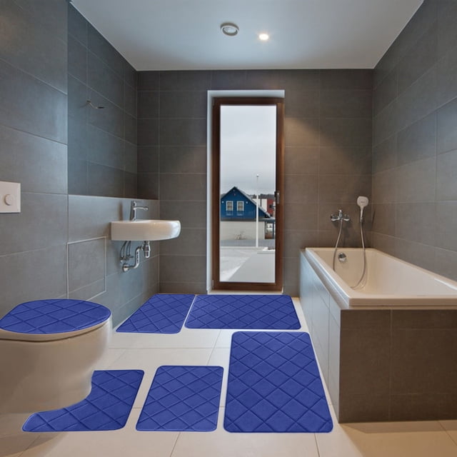 Fwttom Foam Bath Mat 6 Set Whole Room Bathroom Rugs for 6 PCS Toilet Mats Universal Soft Comfortable Water Absorption Non Slip Thick Machine Washable Easy Dry