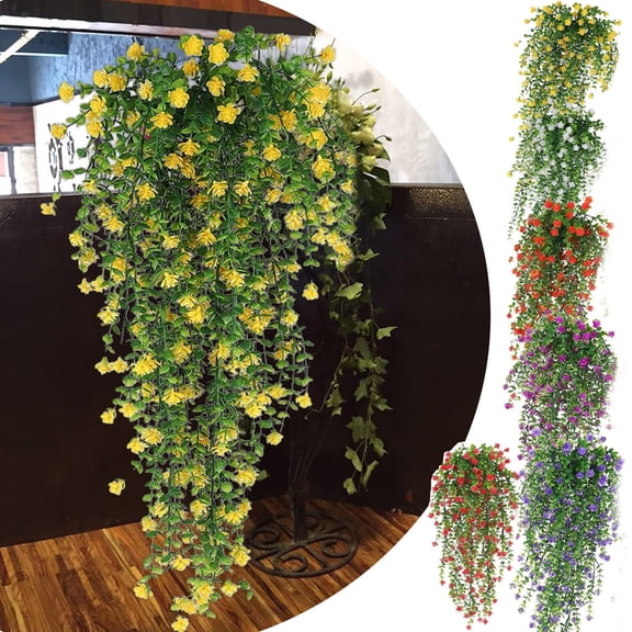 Artificial Hanging Flower Vines 2 Pack – Chlorophytum Plastic Greenery,Outdoor Artificial Flowers, No-Maintenance Hanging Plants Décor