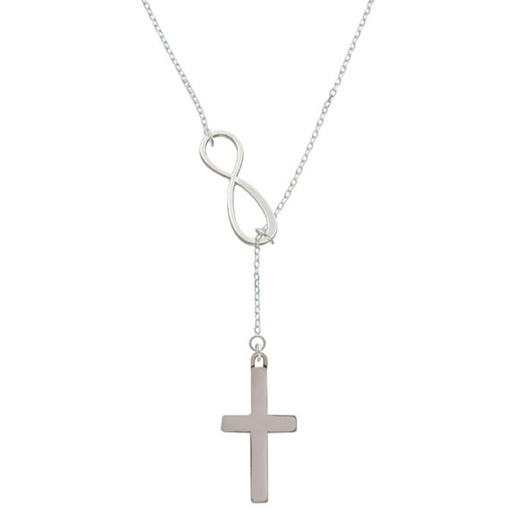 Delight Jewelry Stainless Steel 1.3" Cross - Silver tone Elegant Infinity Lariat Necklace