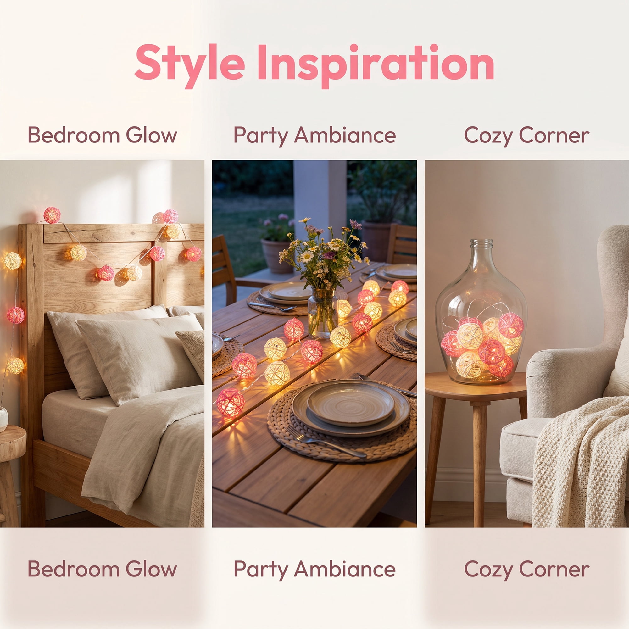 Unique Bargains Lights for Home Use with Flexible Design 6.6 ft Pink Battery Operated