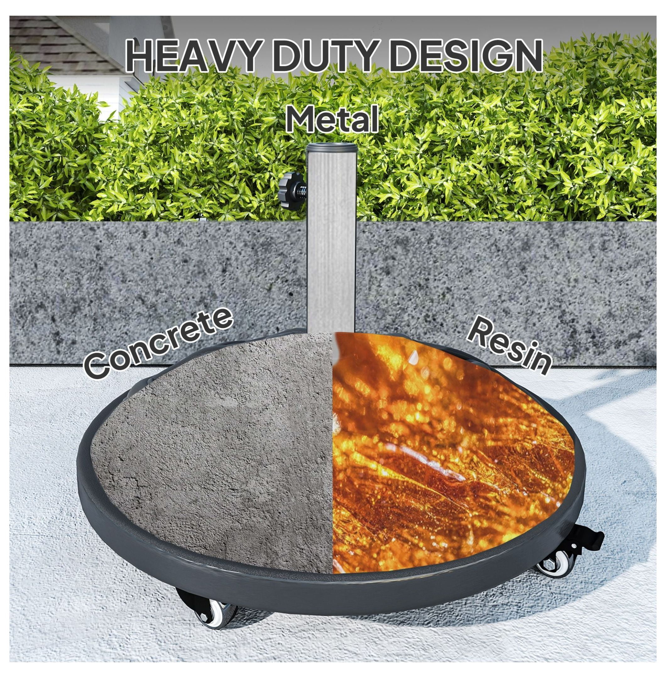 Patio Umbrella Base with Wheels - 44lbs Resin Stand - Heavy Duty Outdoor Umbrella Holder for 1.3-1.9" Poles - Black