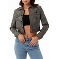 thumbnail image 2 of Veste Courte en Similicuir pour Femme, Col Rabattu, Poche à Rabat, Boutons-Pression, Manteau Rétro, Gris, P, 2 of 9