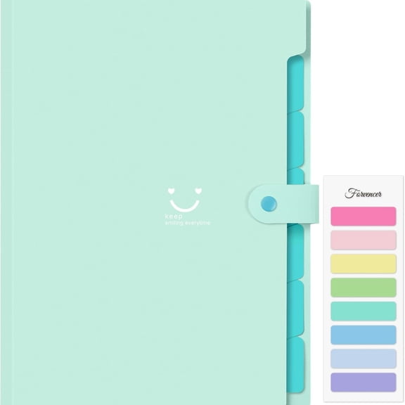 Accordion File Organizer, Letter Size, 7 Pocket Expanding File Folder, Cute File Folder with Labels, Portable File Organizer for School Office Supplies, Folders for Documents, Green