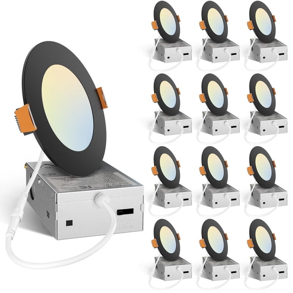 Amico 12 Pack 4 Pouces 5CCT Lumière de Plafond Encastrée ultra-Mince LED avec J-Box, 2700K/3000K/3500K/4000K/5000K Sélectionnable, 11W Eqv 70W, Dimmable Sans Canalisation