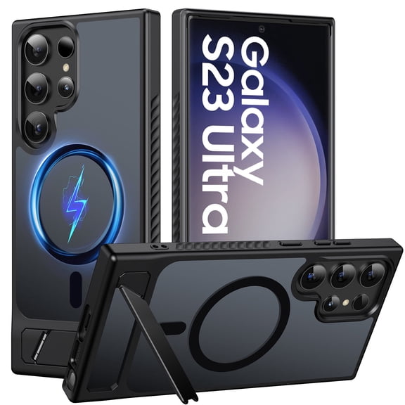 for Samsung Galaxy S23 Ultra Case Magnetic, [Compatible with MagSafe][Built-in Invisible Stand ], Military Grade Drop Protection Translucent Slim Case for Galaxy S23 Ultra 5G, Black