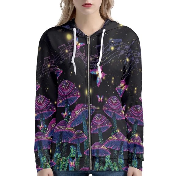 Vintage Hoodies for Womens Full Zip Up Drawstring Floral Graphic Print Hooded Sweatshirt Pullover Long Sleeve Pocket Fall Winter Casual Tops for Womens