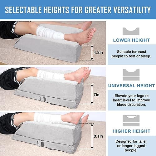 INFANZIA 4-Height Adjustable Leg Elevation Pillows for After Surgery, Injuries, or Rest, Ankle Knee and Leg Wedge Pillow for Sleeping with 3 Handles and Insert Pad, Washable Velvet Cover