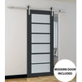 thumbnail image 5 of Sturdy Barn Door Frosted Glass | Veregio 7602 Antracite | 6.6FT Rail Hangers Heavy Hardware Set | Solid Panel Interior Doors-24" x 96"-Silver Rail, 5 of 6
