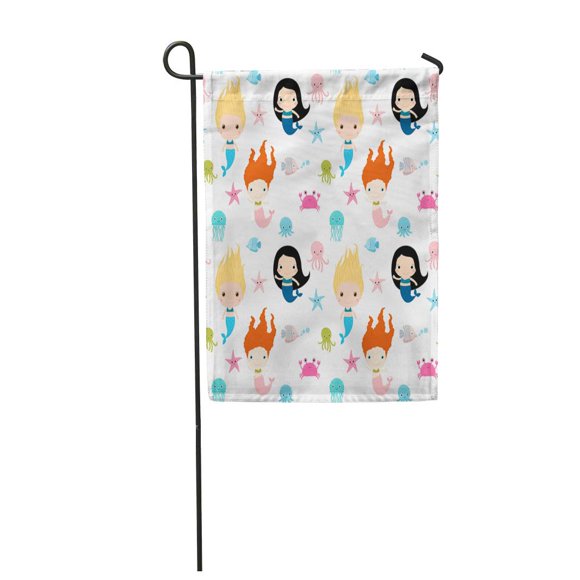 POGLIP Aquatic Cute with Mermaids and Sea Baby Cartoon Character Child Crab Garden Flag Decorative Flag House Banner 28x40 inch