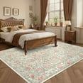 thumbnail image 3 of 5x7 Area Rugs, Pink and Green 5x7 Washable Rug for Living Room, Boho Floral Low Pile Non Slip Stain Resistance Vintage Area Rug for Farmhouse, Bedroom, Kitchen, 3 of 8