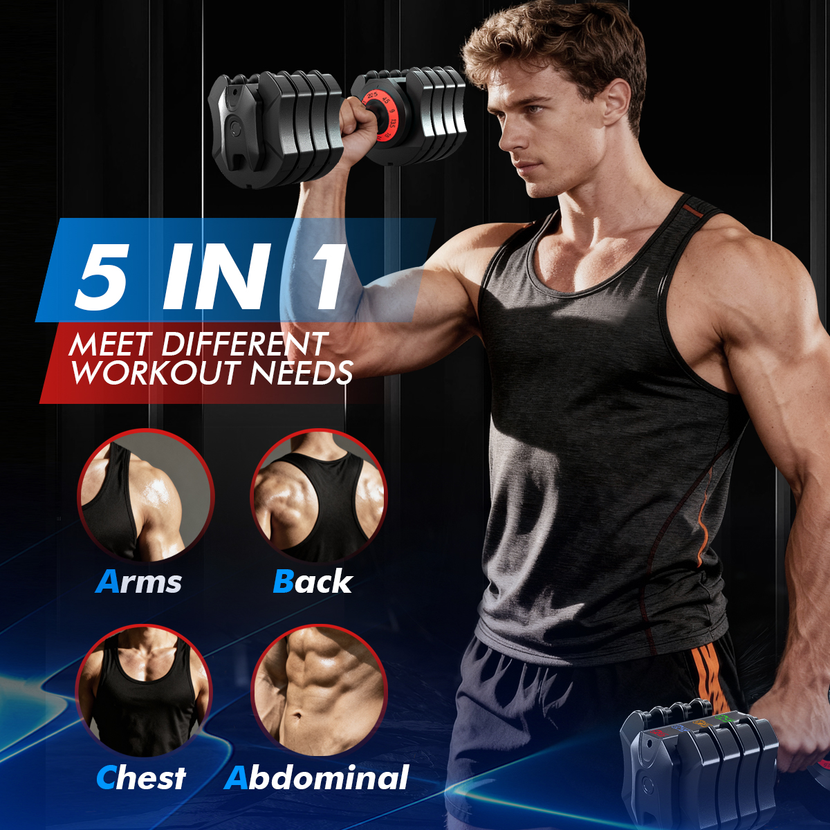 22.5lbs Adjustable Dumbbells, 5-in-1 Design for Full Body Workout, Space-Saving & Safe for Home Gym, Ideal for Beginners & Fitness Enthusiasts