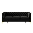 thumbnail image 2 of Velvet Chesterfield Sofa, 3-Seat Sofa with Gold Metal Legs, 82" Futon Tufted Sofa with Removable Cushion, Accent Arm Sofa Furniture  for Living Room, Office, Bedroom, Apartment, Black, 2 of 6
