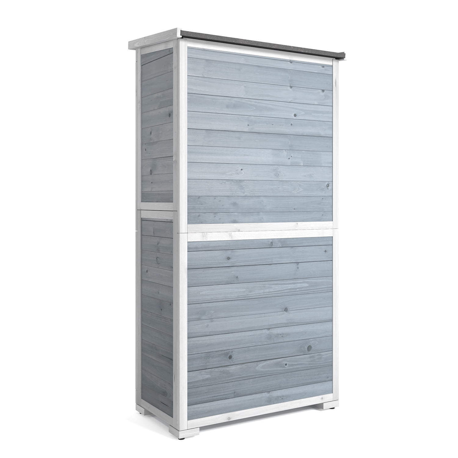 Asofer Outdoor Storage Cabinet, Garden Tool Shed with Removable Shelves & Asphalt Roof for Lawn, Patio, Gray