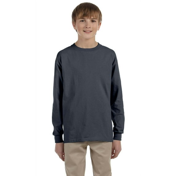 The Gildan Youth Ultra Cotton6 oz Long Sleeve T-Shirt - CHARCOAL - S