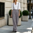 thumbnail image 7 of Zynoxe Womens Plus Size Wide Leg Pants Trendy Straight Pleated Detachable Suspender High Waistband Suit Trousers with Pockets Gray S, 7 of 7
