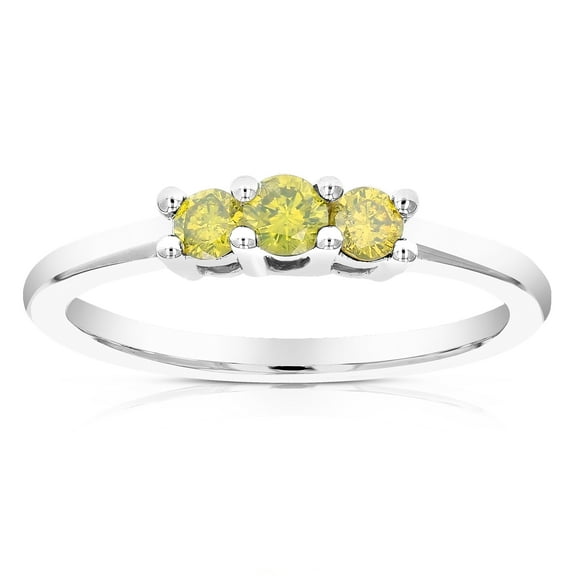 Vir Jewels 3/8 CTTW 3 Stone Yellow Diamond Engagement Ring for Women in .925 Sterling Silver