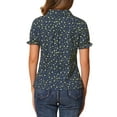 thumbnail image 3 of INSPIRE CHIC Mother's Day Women's Frilled Tops Bubble Sleeves Peter Pan Collar Floral Print Cotton Blouses L Dark Blue, 3 of 6