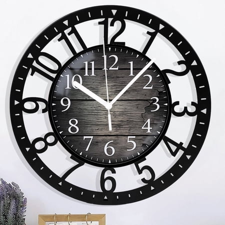 10 Inch Silent Non-Ticking Wall Clock Retro Arabic Numerals Decorative Round Wrought Iron Wall Clocks Battery Operated Indoor Clocks Home Decor Wall Clock - Vintage Pattern Style 10×10inch