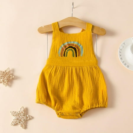 

EQWLJWE Newborn Infant Baby Girls Rainbow Printed Cotton and Linen Bodysuit Romper Set Girls Harness Holiday Clearance