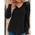 thumbnail image 5 of Women Sweaters Puff Long Sleeve V Neck Shirts Casual Tunic Tops Black M, 5 of 7