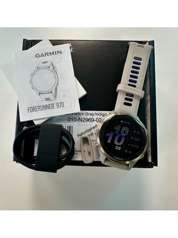 Restored Garmin Forerunner 970 GPS Smartwatch, 47mm French Gray Titanium Case with Indigo Band
