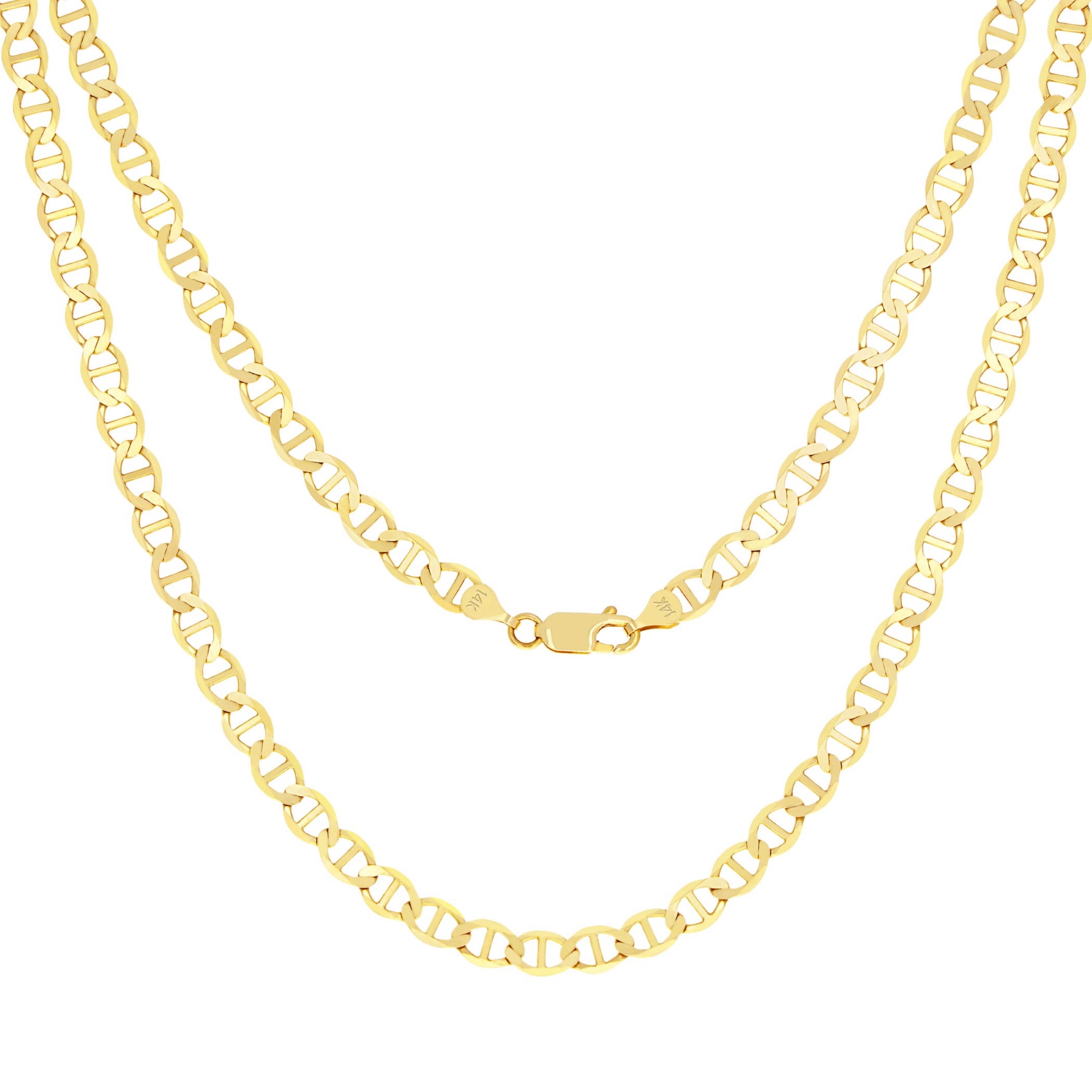 Nuragold 14k Real Yellow Gold Solid Mariner 4mm Chain Anchor Link Necklace (16"-24") Italian Jewelry for Men
