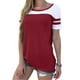 thumbnail image 3 of Camiseta de mujer Blusa de cuello redondo de manga corta con bloque de color a rayas, rojo vino, XL Inevent AP001633-09, 3 of 6