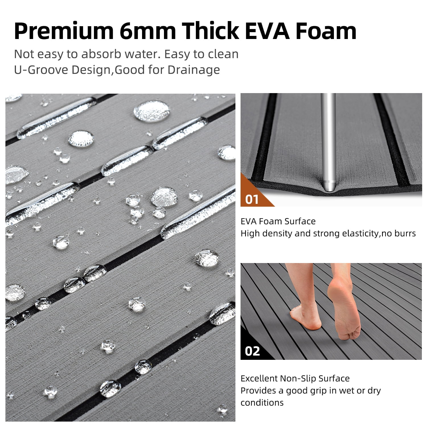 AbahubFit EVA Foam Boat Flooring 96"x45.6"/36"/28.8", 48"x16.8", Self Adhesive Non-Slip Marine Deck Mat for Motorboat Kayak Surfboard SUP