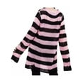 thumbnail image 2 of Okbabeha Hollow Knit Sweater, Stripe Pattern Long Sleeve Round Neck Pullover, 2 of 8