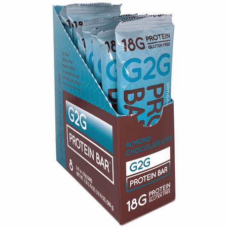 G2G Protein Bar Almond Chocolate Chip Gluten-Free Clean Ingredients Refrigerated for Freshness (Pack of 8)