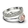 thumbnail image 2 of Fairy Minimalist 2.25 Carat Round Cut Morganite And Diamond Moissanite Engagement Ring, Classic Halo Wedding Ring in 925 Sterling Silver With 18k White Gold Plating Gift For Her, Two Matching Band, 2 of 4