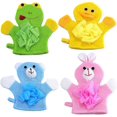 thumbnail image 1 of 4 Pcs/set Hand Puppet Bath Wash Mitt Towel, Kids Bath Sponge With Designs, Bath Toy For Children, 1 of 4