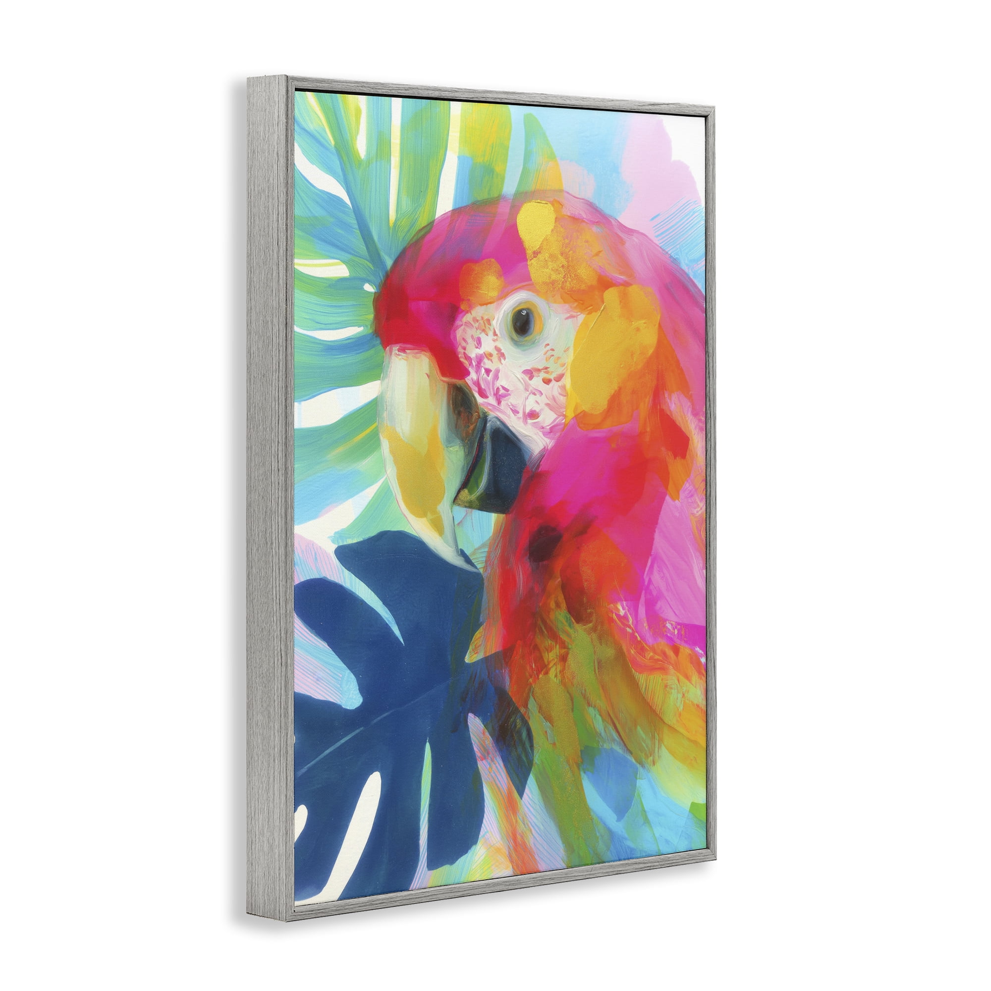 Stupell Industries Scarlet Macaw in Paradise Gray Framed Giclee Art, design by Chromatic Storm Studio
