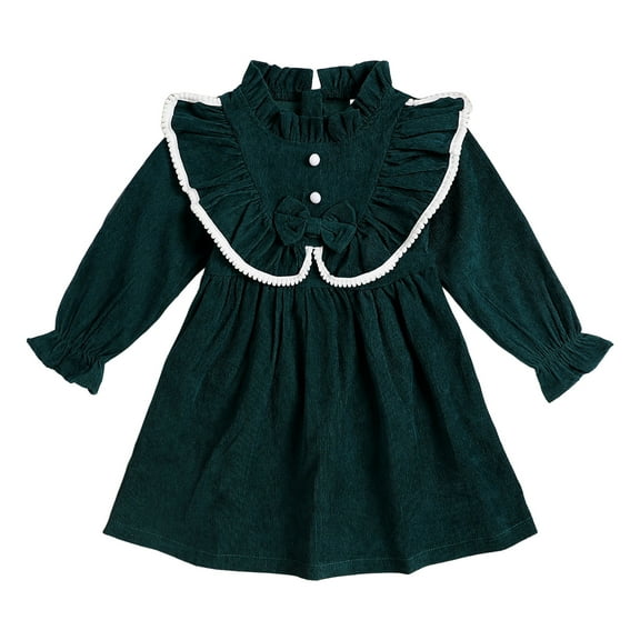 Staki Long Sleeve Dresses for Girls Girls Long Sleeve Dresses Sweatshirt Dress Kids Casual Crewneck Rib Knit Dress(Dark Green,3-4 Years)