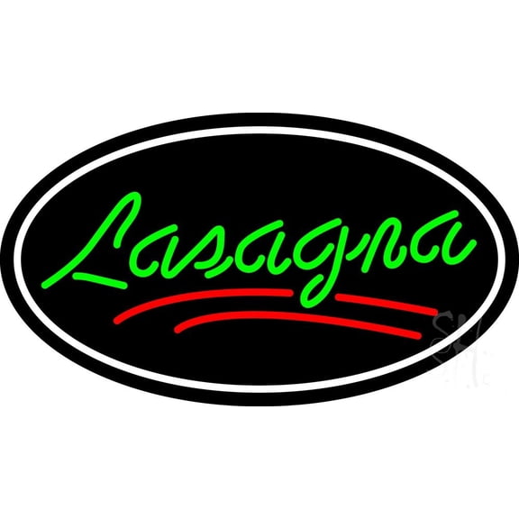 Green Lasagna Oval LED Neon Sign 13 x 24 - inches, Clear Edge Cut Acrylic Backing, with Dimmer - Bright and Premium built indoor LED Neon Sign for restaurant window and interior decor.
