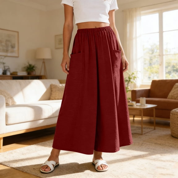 AUNVITO Women's Casual Skirt Elastic Waist Loose Fit with Pockets Ankle Length Fashion Casual Style