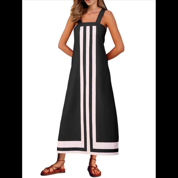 Vestido Bohemio Floral para Mujer, Vestido Informal de Verano con Bloques de Color. Negro XL